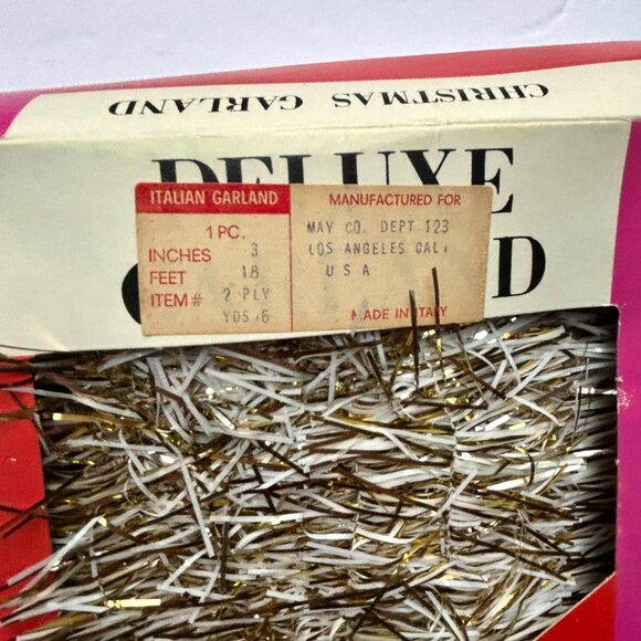 Set of 2 Vintage Christmas Tinsel Garland Italian Gold White 36 feet In Box - Picture 11 of 11
